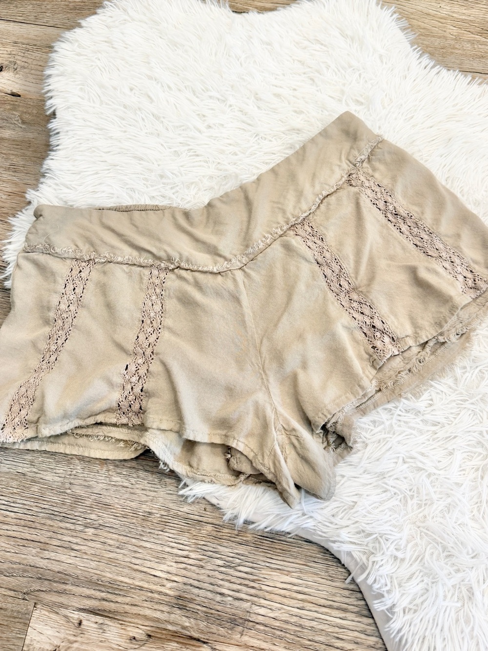 Vanilla Star Boho Shorts Coastal Neutral Elastic Pull On Large
